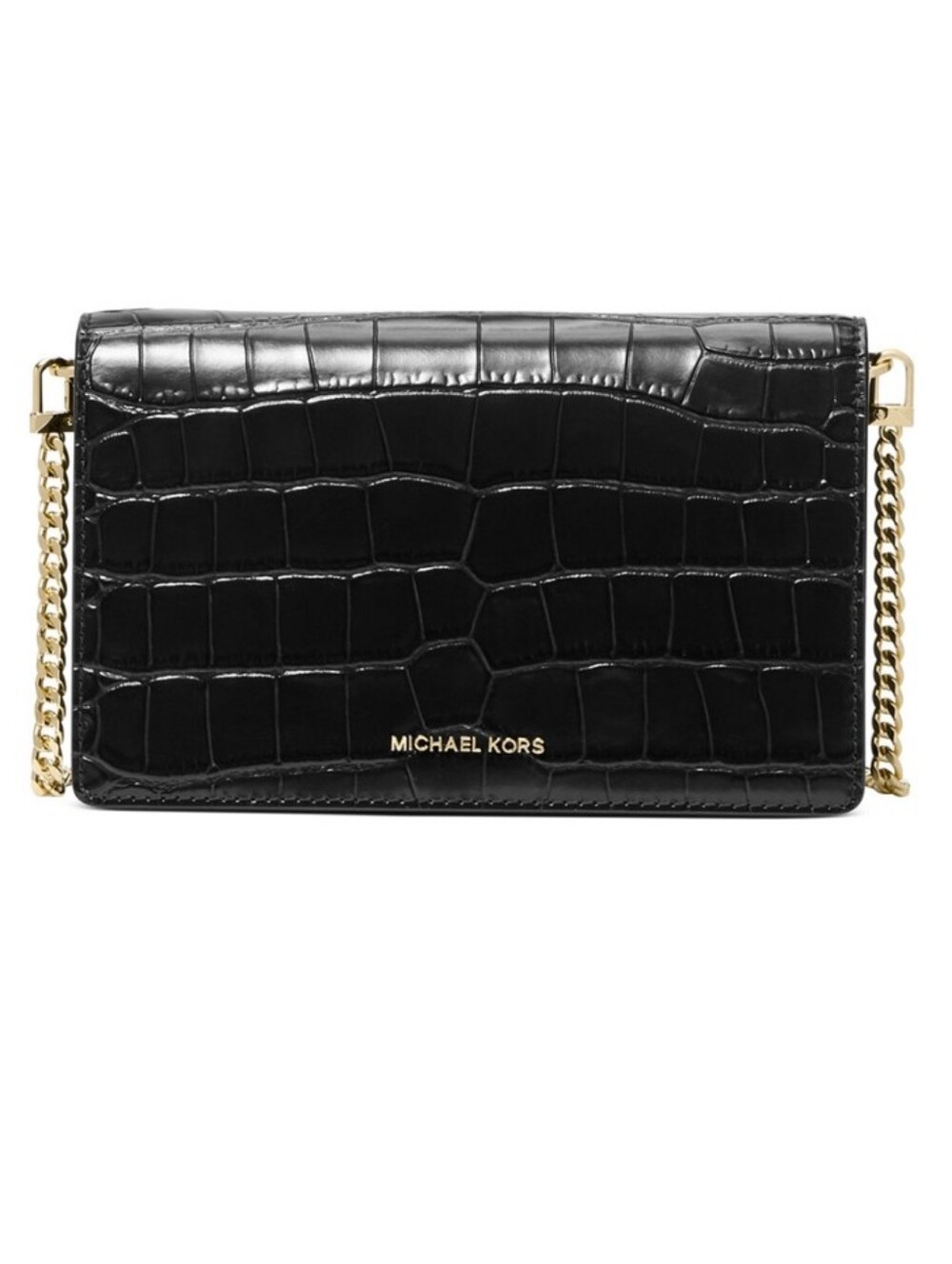 Michael Kors Black Croc-Embossed Leather Continental Wallet On Chain Bag